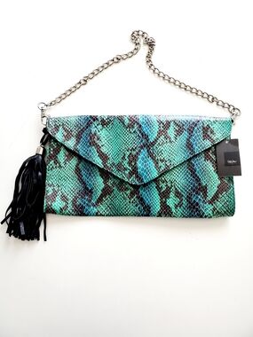 Mossimo Supply Co. Turquoise Snake-Print Chain Clutch with Tassel